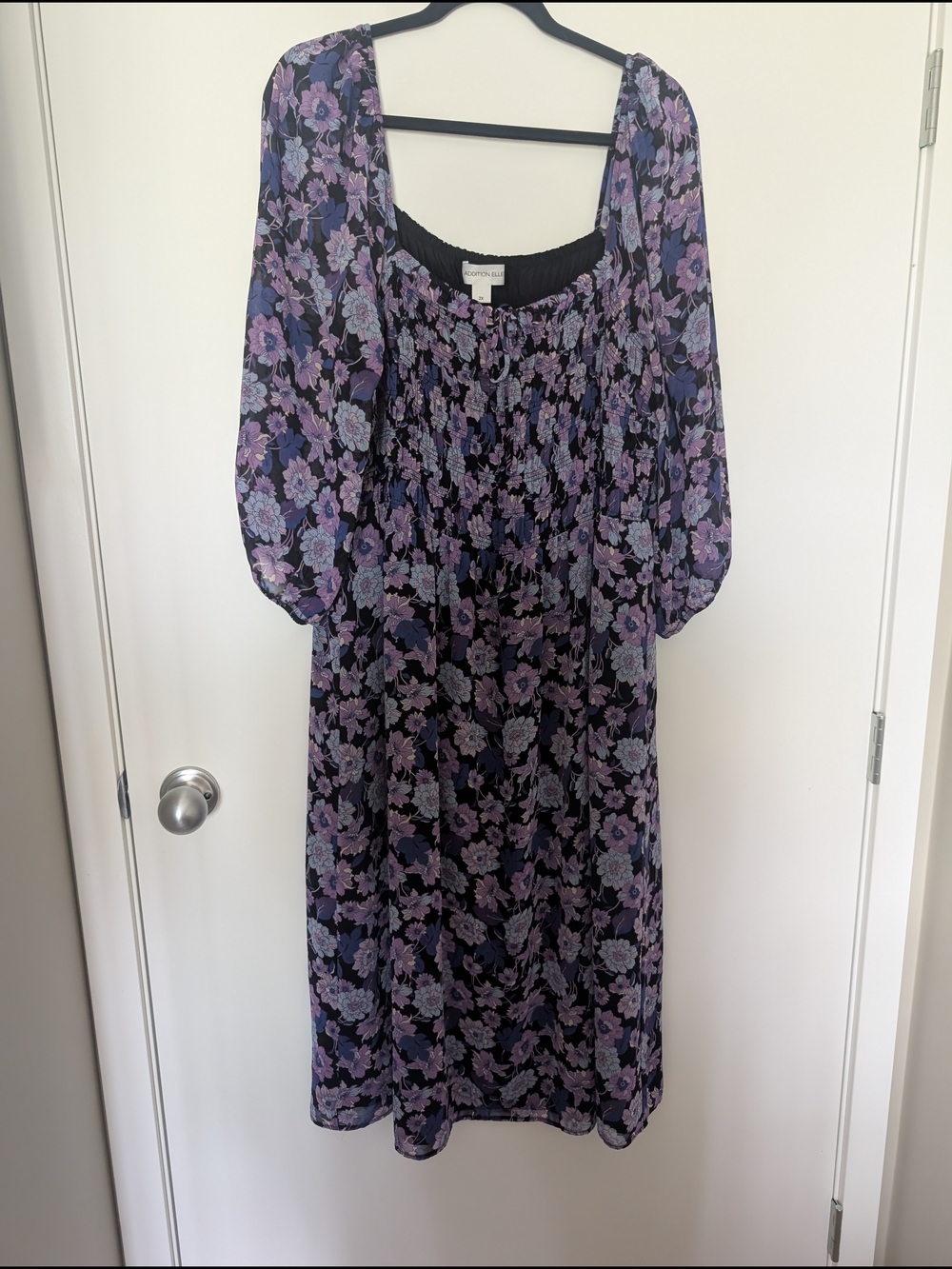 🌺 2/$30 Addition Elle Purple Floral Square-Neck Midi Dress - Picture 2 of 4